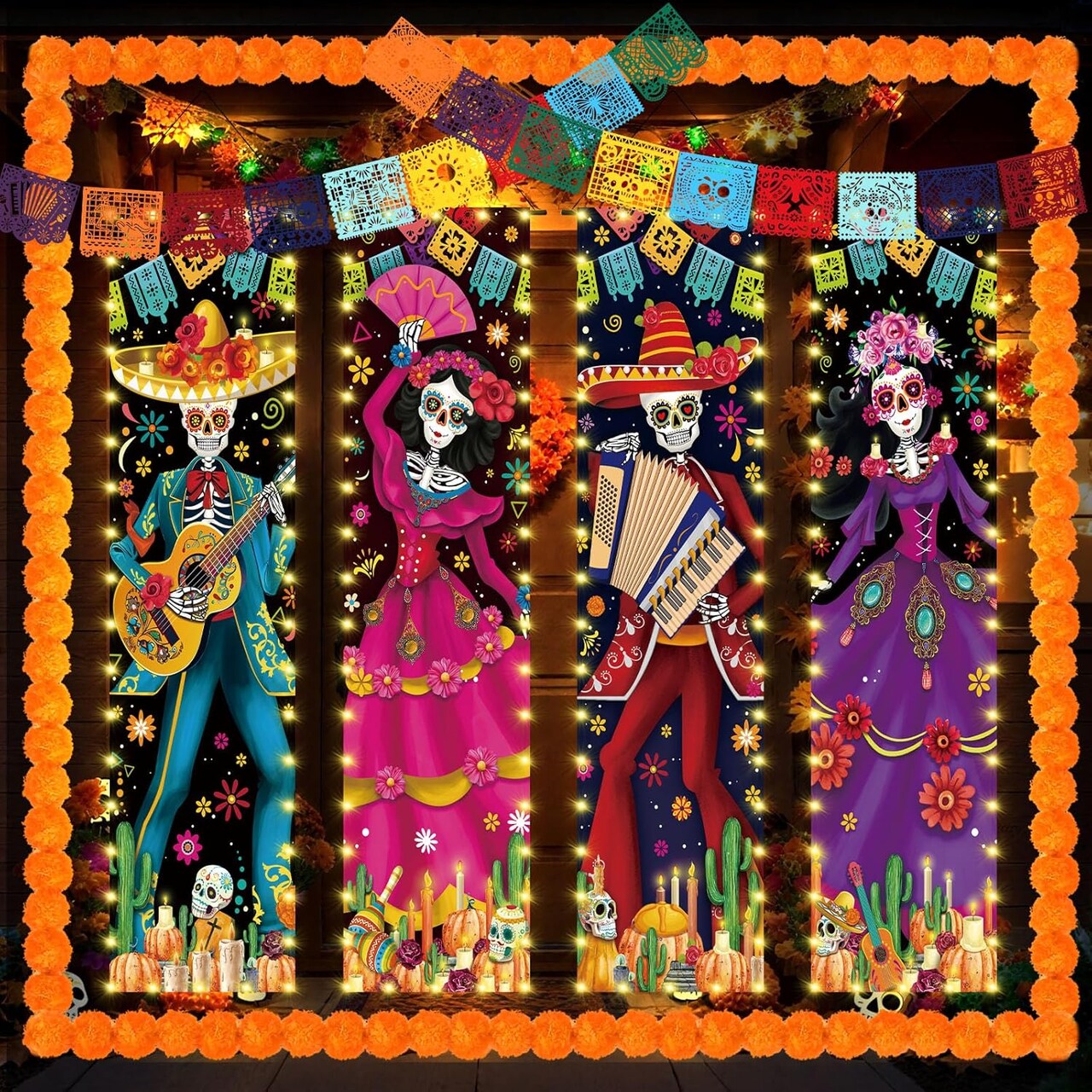 10 Pcs Day of The Dead Decorations Dia De Los Muertos(multicolor)15.75"L x 11.81"W